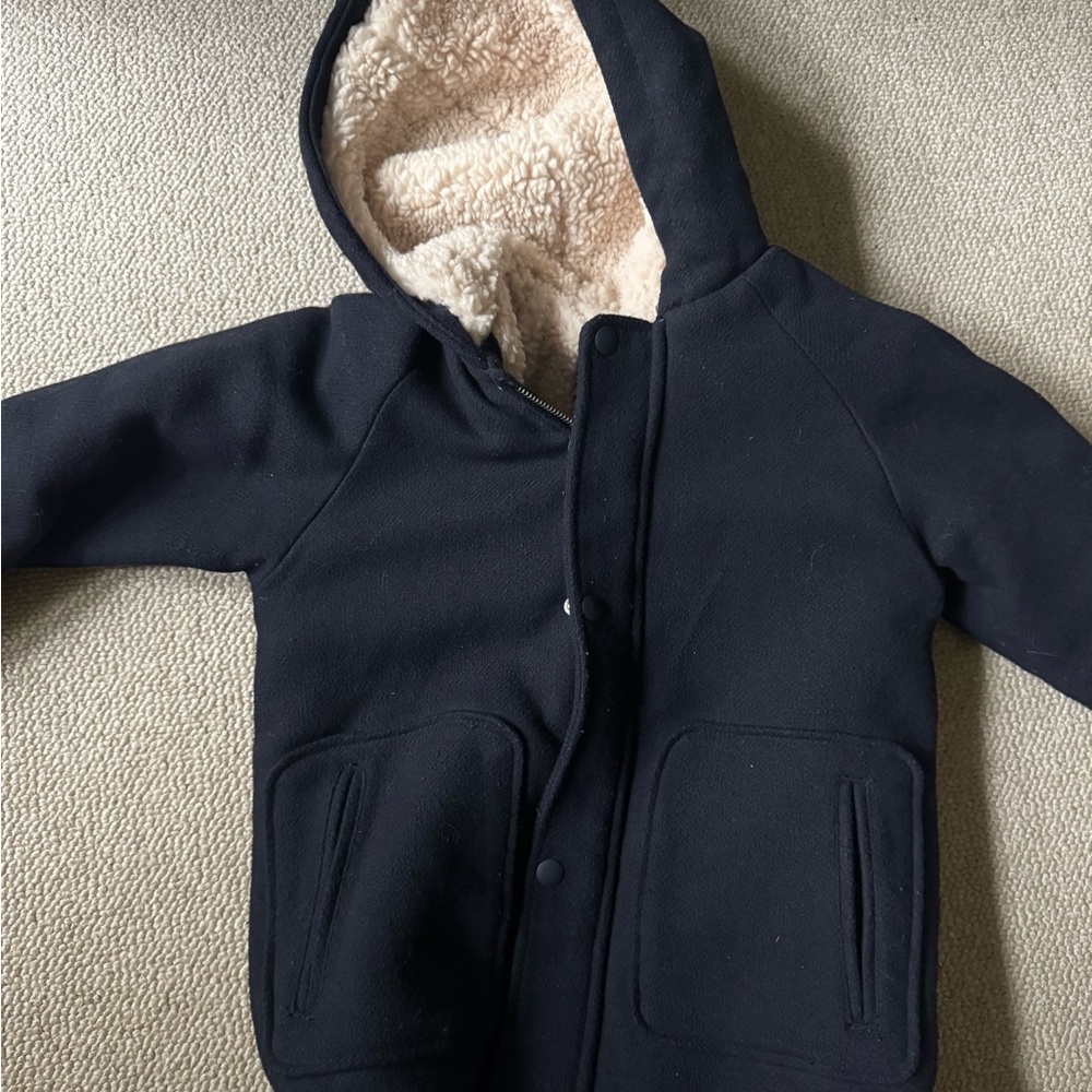 Black Hooded Jacket with Cream Lining